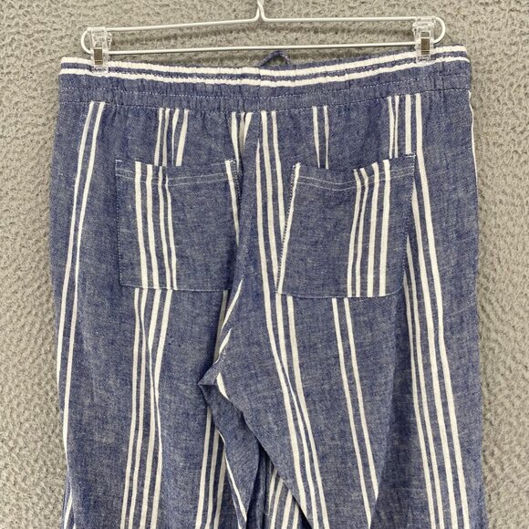 Old Navy Pants Womens Small Blue Striped Linen Blend Straight Leg Ankle Pull On - Picture 4 of 12